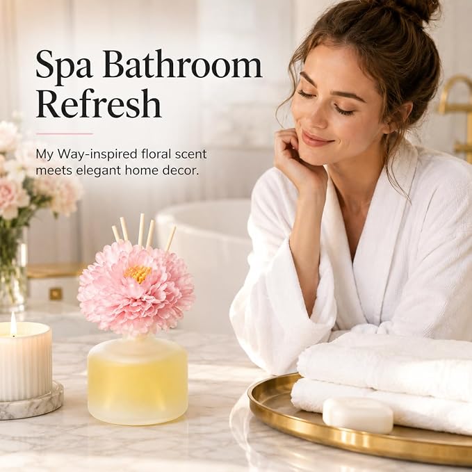 My Way Reed Diffuser with Sakura Flower, 3.38 Fl Oz | Inspired by MY WAY Perfume,Lasts 12 weeks, Room Freshener for Bedroom, Bathroom, Office,Gift