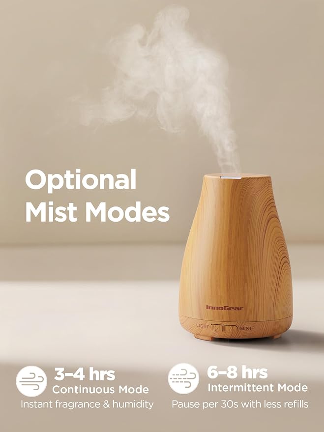 InnoGear Essential Oil Diffuser Ultrasonic Diffusers for Home Scent, Yellow | Cool Mist Humidifier, Aromatherapy, Large Room, Run up to 8hrs, Waterless Auto Off, 7 Lights, Living Room, Quiet Operation