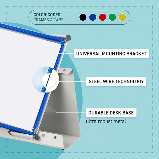 Tarifold Desktop Reference Display System, 40 Pockets, Expandable, Blue | 40 double-sided PVC pockets, holds 80 letter-size sheets, sturdy metal base, quick-find indexing, quick and easy to assemble