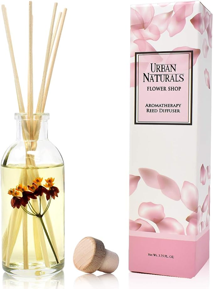 Reed Diffuser Set, Flower Shop - Bathroom Shelf Décor | Violets, Daisies, Hyacinth & Rose Fragrance Notes, Real Flower inside the Bottle Made in the USA, Great Gift for Mom