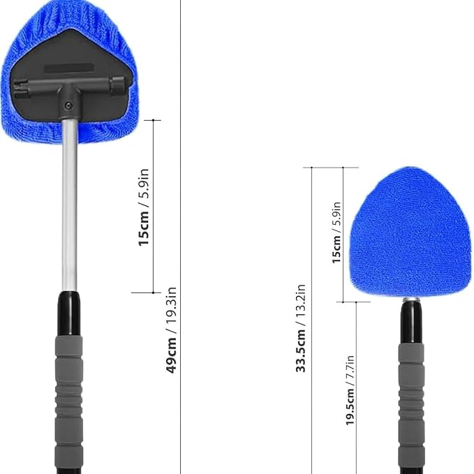 Windshield Cleaning Tool with Extendable Handle, Car Interior Window Cleaner Kit with 4 Reusable Microfiber Pads, Inside Windshield Cleaner for Auto & Home Glass