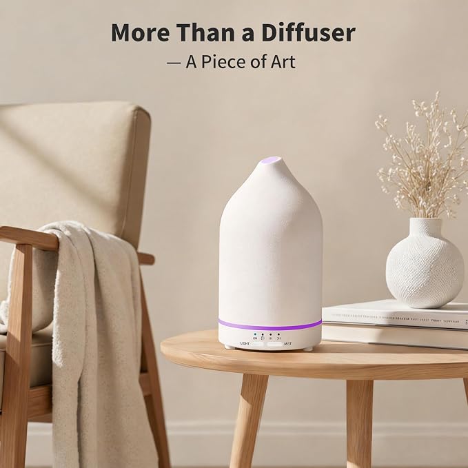 URPOWER 180mL Ceramic Essential Oil Diffuser Aromatherapy Diffuser for Home | Enjoy Relaxing Aromatherapy with Ultrasonic Mist, Auto-off Protection and 7-Color LED Lighting Every Day