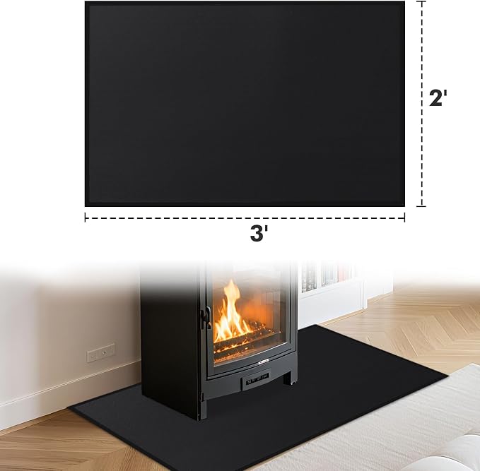 Hearth Rugs for Fireplaces Fire Resistant, 3' x 2' x 0.04'', Black | 1800°F fireplace mat, fiberglass fireplace rugs fireproof protect floors carpets from sparks embers, easy to clean, versatile