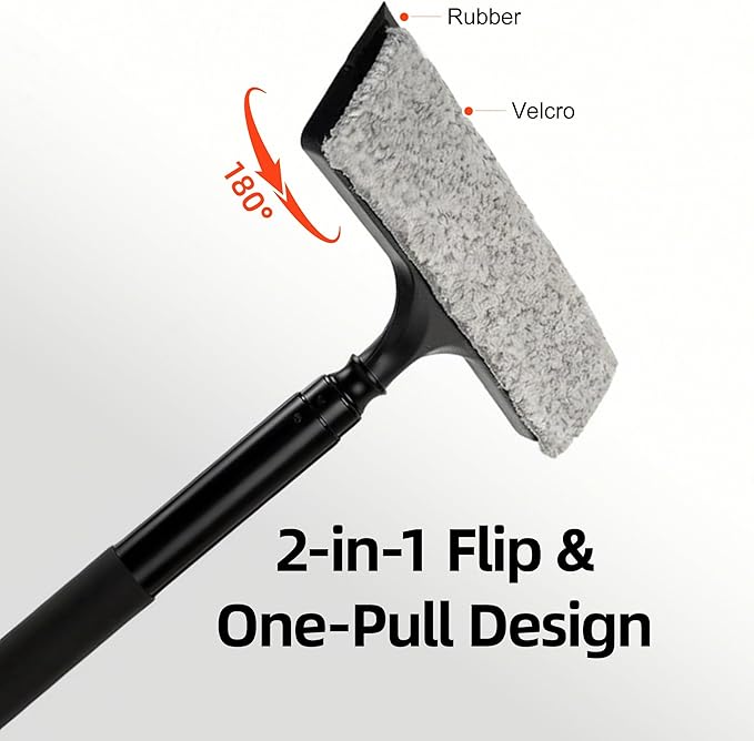 16-59" Telescopic 2-in-1 Window & Shower Squeegee for Glass Doors | 30% thicker silicone blade, microfiber pad, ideal for car windshields, bathroom tiles, RVs, safe high reach without ladders
