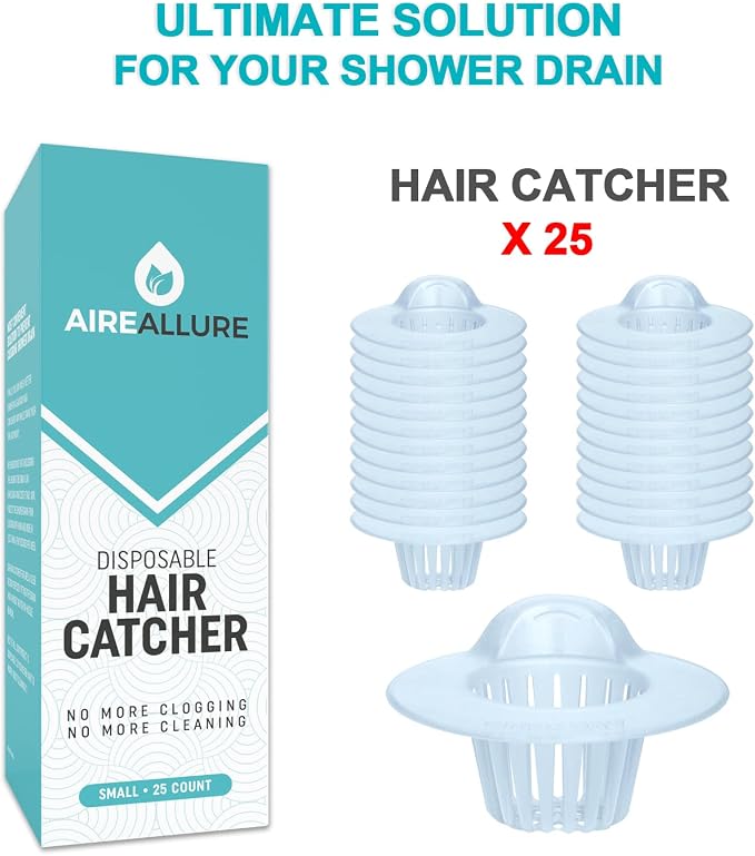 Aire Allure, 25 Pack, Hair Catcher for Bathroom Sink or Bathtub, White, Small