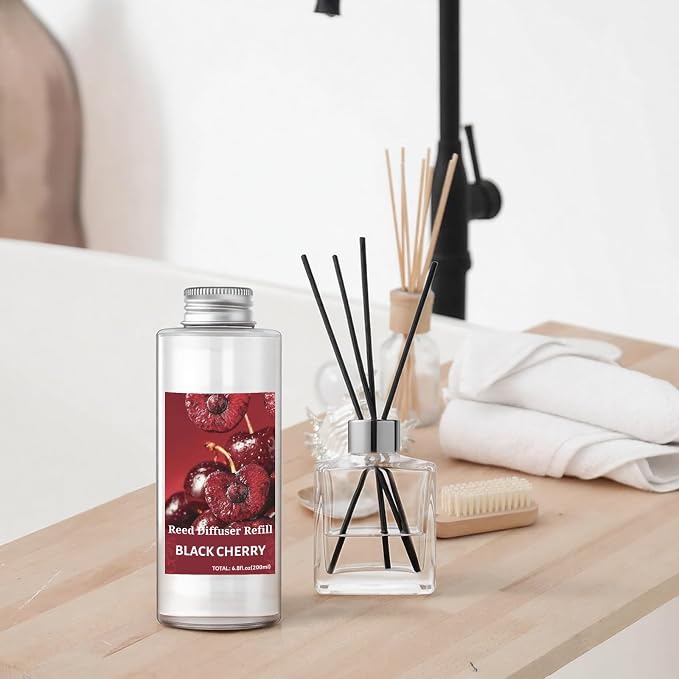 STRN Reed Diffuser Oil Refill, Black Cherry Scented Diffuser 200ML | Summer Long-Lasting Fragrance for Living Room, Bedroom, Office, Home Décor