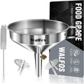 Stainless Steel Funnel, Walfos Kitchen Funnel with 2 Removable Strainer ＆ 1Pc Cleaning Brush, Perfect for Transferring of Liquid, Oils, Jam, Dry Ingredients & Powder (4.1")