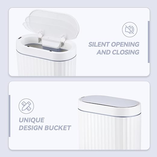 ELPHECO Bathroom Trash can Motion Sensor, Automatic Garbage can, Slim Plastic Smart Trash Bin with Lid, Commercial Intelligent Wastebaskets for Bedroom, Bathroom, Office, White Grey