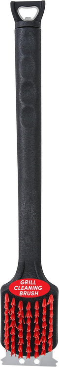 Kingsford Grill Cleaning Brush with Scraper and Bottle Opener, 17 Inch | Nylon bristles and rubber handle for cooled grill grates; barbecue brush doubles as a bottle opener