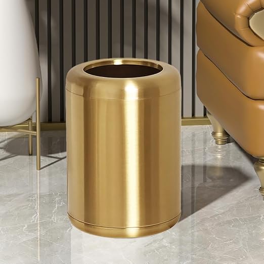 8L/2.1gal Brass Gold Bathroom Trash Can,Stinless Steel | Small Bathroom Garbage Can,Brushed Trash Can,double layer,open top, for Bathroom,Powder Room,Bedroom,Office