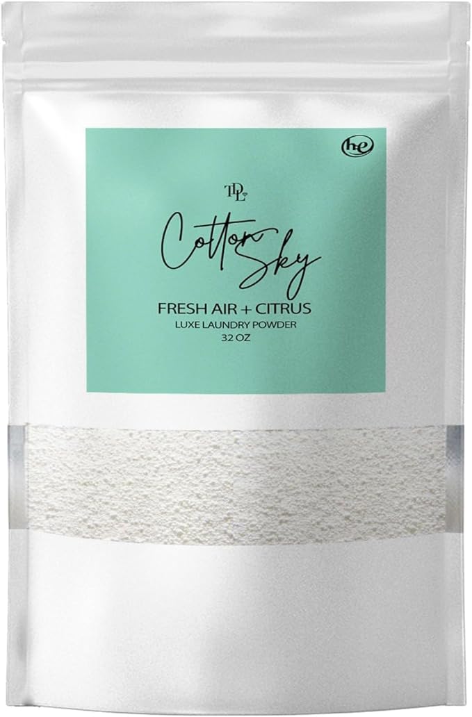 Home 'COTTON SKY',Concentrated, Natural Laundry Detergent Powder - Fresh Air, Apple, & Kiwi| High Efficiency/Standard Machine Washing |Nontoxic | Stain/Odor Removal (32 oz / 64 Loads)