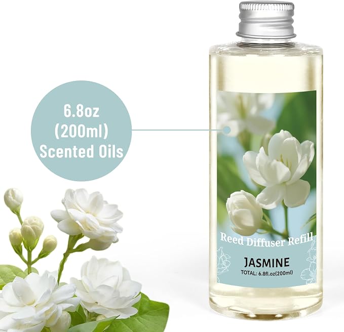 STRN Jasmine Reed Diffuser Oil Refill, Scented Diffuser with Stick 200ML | Summer Long-Lasting Fragrance for Living Room, Bedroom, Office, Home Décor