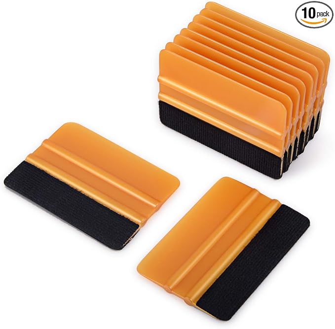 EHDIS 10pcs Vinyl Squeegee 4 Inch Car Vinyl Scraper Decal Applicator Window Tint Wallpaper Smoothing Tool with Black Fabric Felt Edge -Gold