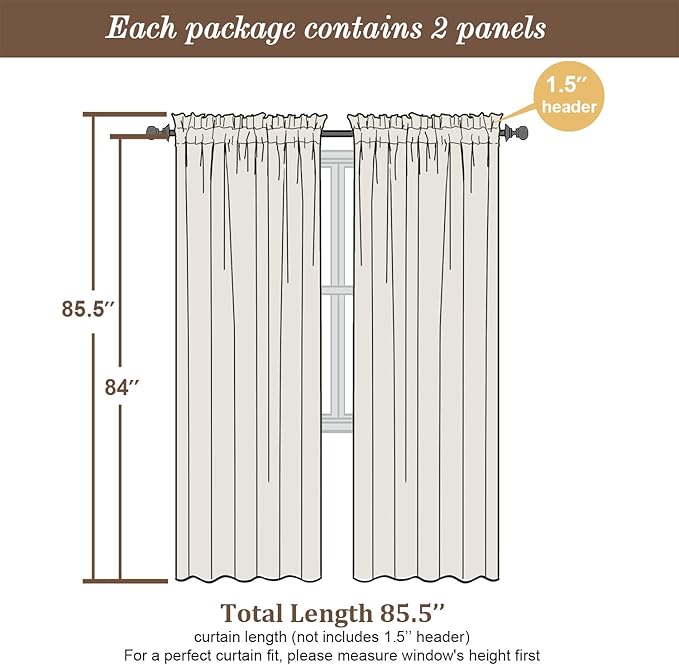 Chyhomenyc Mustard Yellow Sheer Curtains 84 Inch Length 2 Panels, Light Filtering Soft Airy Voile Rod Pocket Sheer Window Drapes for Bedroom Living Room, Each 42Wx84L Inches