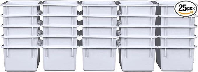 Wood Designs Cubby Storage Bin, Heavy Duty Plastic Containers for Kids White Cubby Tray Set of 25