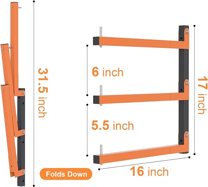 2 Pack Lumber Storage Rack, Wall Mount Wood Storage Racks, Heavy Duty 3-Level System Lumber Metal Racks, 360 LBS Sturdy Garage Wood Organizer, Indoor and Outdoor