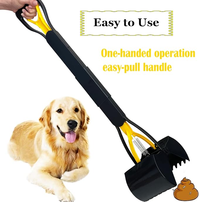 ienjoyed 32" Large Dog Pooper Scooper for Large Dogs Heavy Duty, Non-Breakable Dog Poop Scooper with Wide Handle for Grass, Gravel, Durable Dog Poop Pick Up Tool, Long Handled Poop Grabber | 32-inch Long Handle