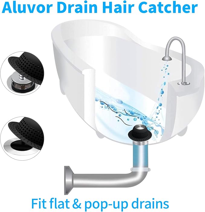 Aluvor Shower Drain Hair Catcher Bathtub Drain Cover Sink Drain Protector | Bathroom Sink & Bathtub Drain Strainer for Pop-Up & Regular Drains, Silver Black