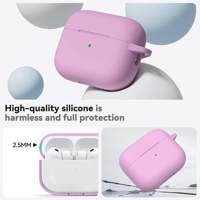 Ljusmicker for AirPods Pro 3 Case 2025 with Cleaner Kit,Light Lilac | Soft Silicone Protective Cover for Apple AirPod Pro 3rd Generation Case with Keychain for Women Men,Shockproof