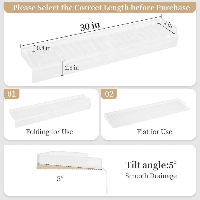 Sink Edge Protector with Suction Cup, 30" x 4", Silicone Sink Splash Guard for Kitchen & Bathroom, Protect Countertop from Scratches, Stains, for Stainless Steel Granite Quartz