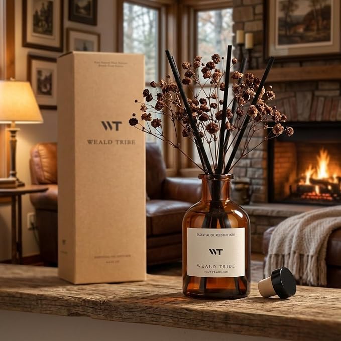 Reed Diffuser Set for Bathroom Air Fresheners, Oil Diffuser Sticks | Vanilla Whiskey Scent 4.0 fl oz Home Fragrance with Sticks Defusers | House Bedroom Office Shelf Decor