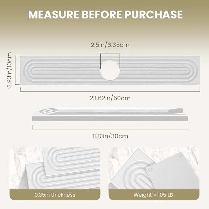 Premium Diatomite Stone Drying Mat for Kitchen Counter - Faucet Mat for Kitchen Sink, Sink Protector & Splash Guard, Quick-Dry Kitchen Sink Mat,Super Absorbent (White, 23.6" x 4")