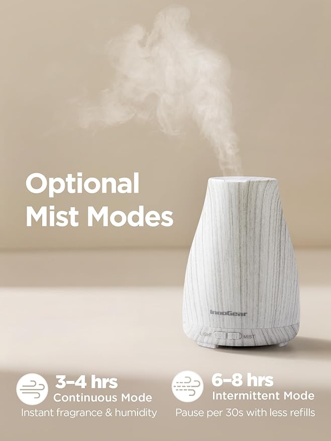 InnoGear Essential Oil Diffuser Ultrasonic Diffusers for Home, White Grey | Cool Mist Humidifier, Aromatherapy, Large Room, Run up to 8hrs, Waterless Auto Off, 7 Lights, Living Room, Quiet Operation