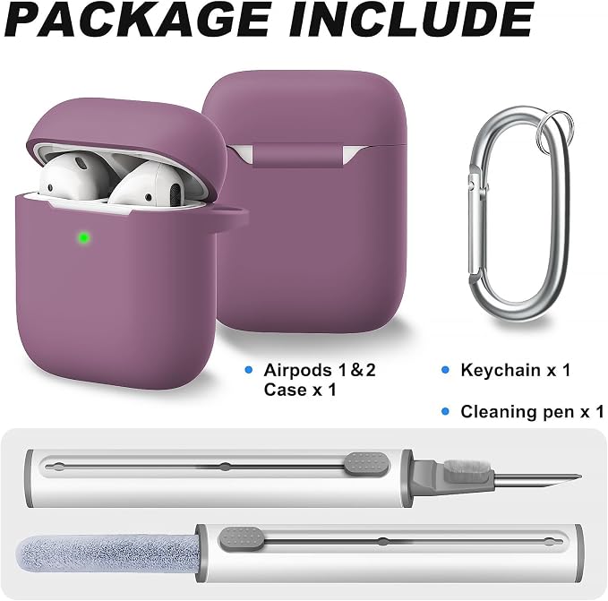for AirPods Case Cover, Come with Cleaner Kit, Soft Silicone Protective Cover with Buckle, Compatible with Apple AirPods 2nd 1st Generation Charging Case, Front LED Visible, Rose Powder