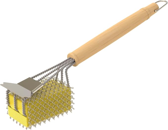 HOUSE AGAIN Bristle-Free Grill Brush with Scraper - Safe Steam Clean BBQ Brush with 18" Heat-Resistant Handle, 304 Stainless Locked-Core Mesh Head & HD Scraper | Grill Grate Cleaner Tool