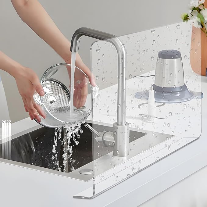 PRETYZOOM Kitchen Sink Splash Guard Acrylic Water Barrier for Bathroom and Kitchen Sink 15.74 X 8.26 X 1.96 Inches Protection Anti-Splashing Guard with Smooth Surface Easy to Clean