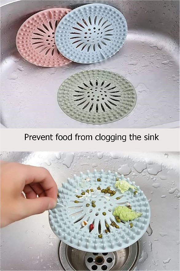 Hair Catcher Rubber Stopper Shower Drain Covers for Bathroom, Bathtub, Handbasin, Tub, Kitchen, Sink, Strainer, Sewer, Plug, Filter, Trap, Home, Drain Protectors, Easy to Install and Clean 5 Pack