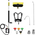 RAYNEL 24FT Telescoping Pressure Washer Wand, Power Washer Attachment | Light-Weight Aluminum Pole With Extension Wand, Gutter Cleaner, Brush Head, 5 Spray Nozzles, Support Belt & 2 Hose Adapters
