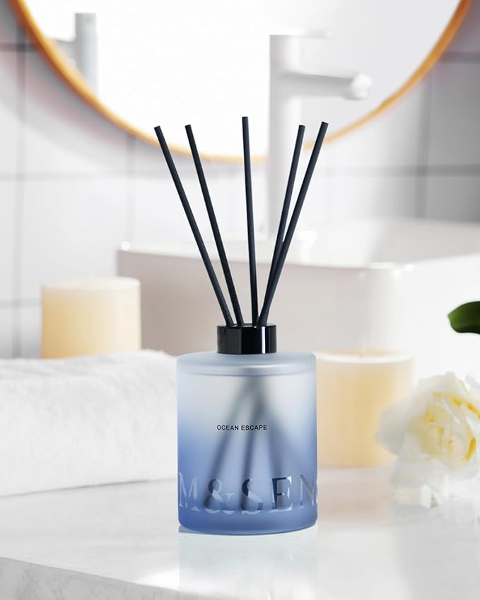 M&SENSE Reed Diffuser Set, Ocean Escape, 17 oz Natural Essential Oil | Non-Toxic Organic, Long-Lasting Fragrance, Ideal for Living Room, Bathroom, Gifts for Women