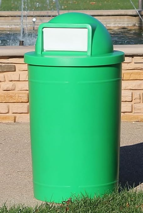 55 Gallon Circle 100% Recycled Plastic Heavy Duty Outdoor Trash Can with Push Open Dome Lid and Internal Liner | Great for Schools and Businesses - Red