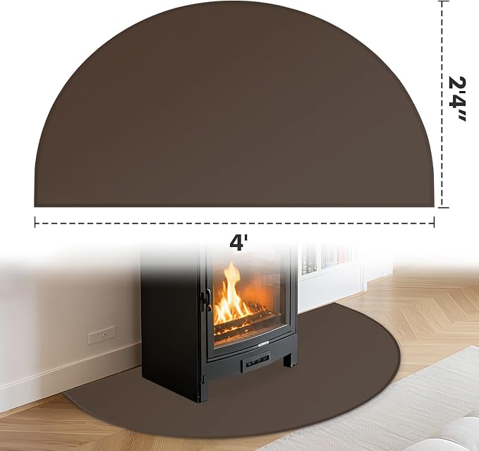 TOHONFOO Fireplace Mat for Home Protection, 4' x 2'4" x 0.04'', Brown | 1800°F fireplace rugs fireproof, fiberglass hearth rugs for fireplaces fire resistant protect against embers, easy to clean