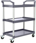 3-Tier Utility Rolling Cart with Wheels, Durable Catering carts with Wheels, Rolling Storage Cart for Hotel Canteen Resturant Office (Grey, 37" L x 16.54” W x 31.5" H) (Gray, 31.4"D x 16.5"W x 37.7"H)