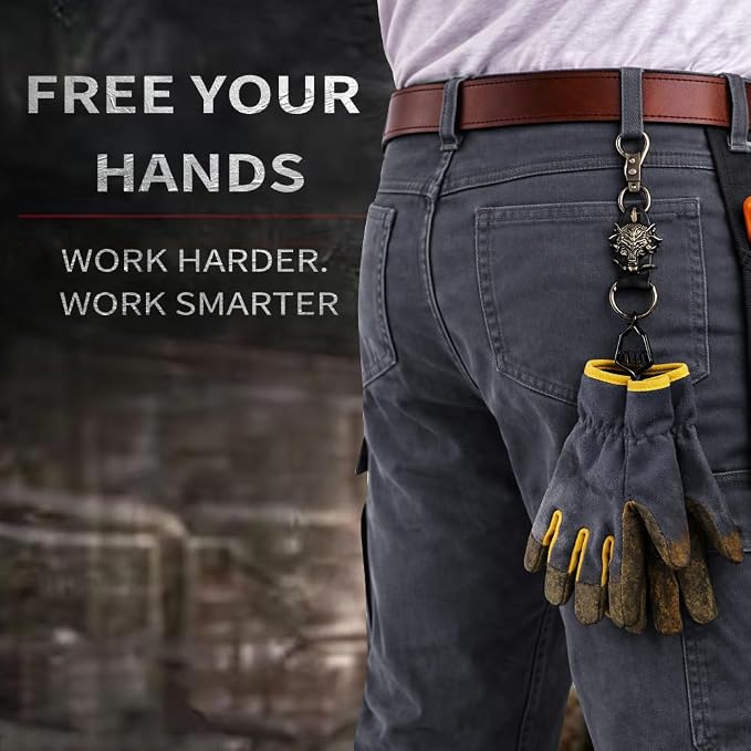 Heavy Duty Glove & Hat Clip with Carabiner, All-Metal Spring Clamp Work Glove Holder for Tool Belt, Harness, Backpack
