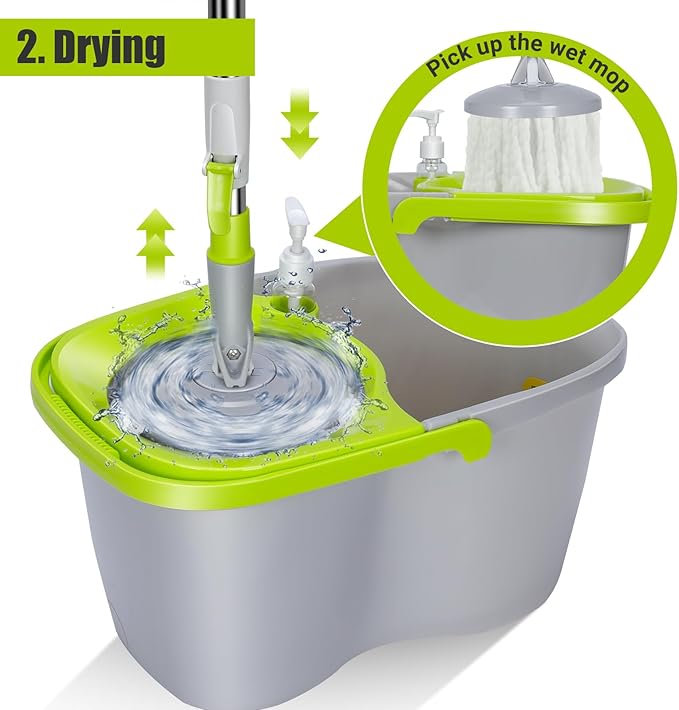 MASTERTOP Mop and Bucket with Wringer Set, Small Spin Mop Cleaning System with 3 Mop Pads,Spinning Mop Bucket for Floor Cleaning, 50.4" Extended Handle