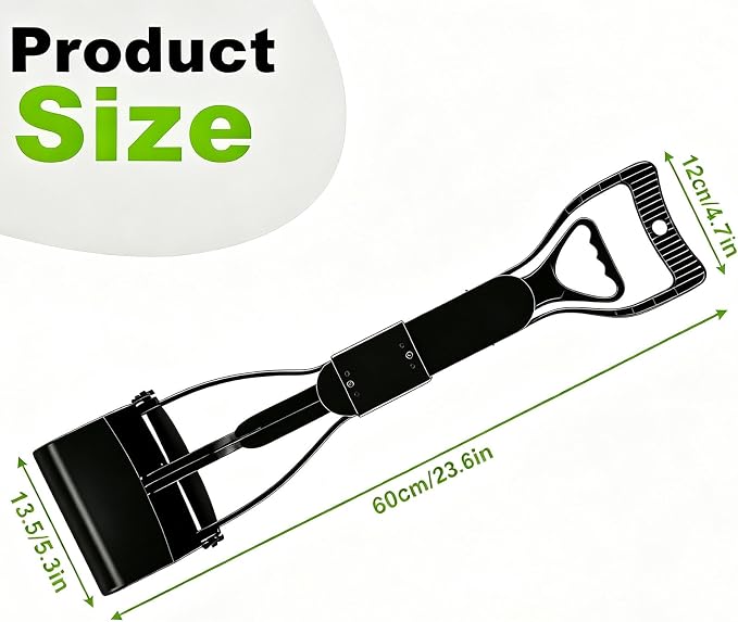 23.6" Pooper Scooper, Portable Dog Poop Pick Up Tool for Large Medium Dogs, Heavy Duty Pet Waste Cleaner for Yard, Lawns, Grass and Outdoor Green