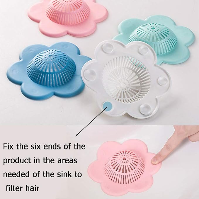Hair Catcher Silicone Hair Stopper Shower Drain Covers with Suction Cups Suit for Bathroom Bathtub and Kitchen 4 Pack