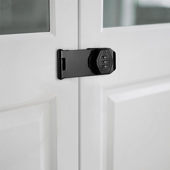 Cozy Tower 4 inch 180 Degrees Hasp Combination Lock for Cabinet, Combo Latch Lock for Cupboard, Drawer, Closet Door, Garage Fence Shed Door (Black, 2 Pack)