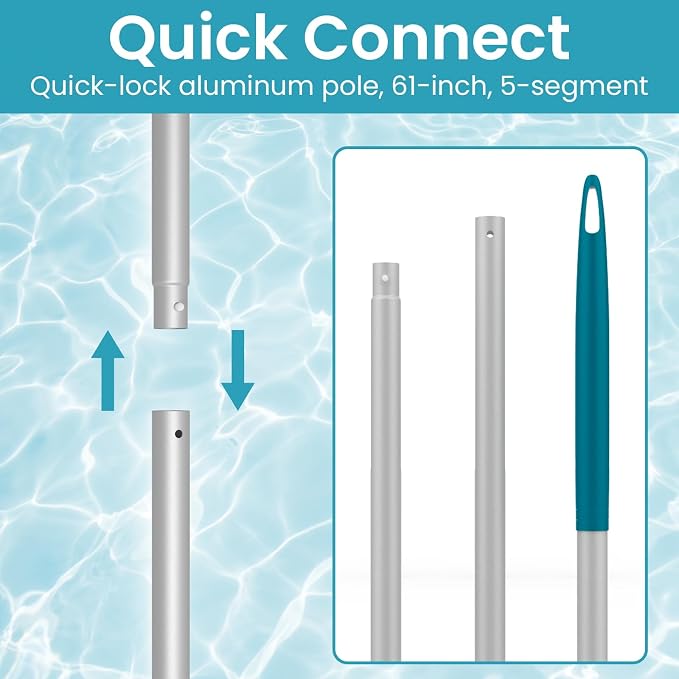 POOLWHALE Pool Skimmer Net with Adjustable 48" Aluminum Pole, Fine Mesh Medium-Depth Net for Above Ground Pools, Ponds, Hot Tubs, Spas and Fountains for Leaf and Debris Removal