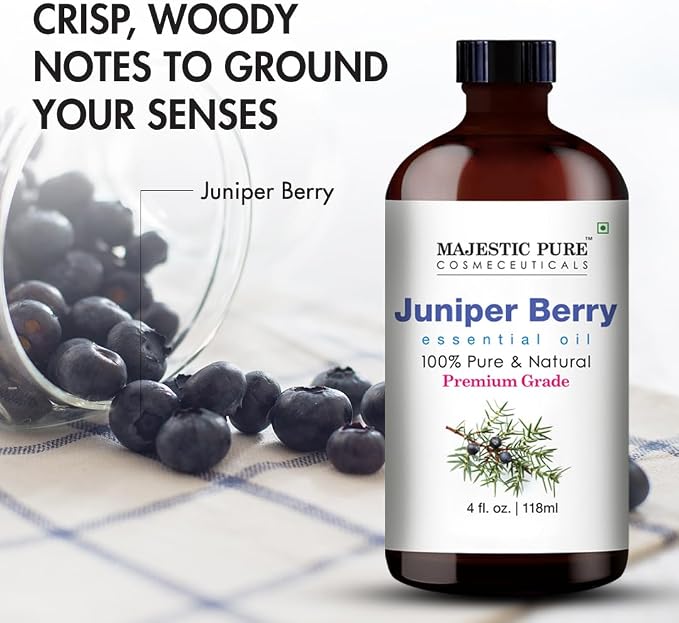 Majestic Pure Essential Oil with Glass Dropper - 100% Pure and Natural - Essential Oils for Diffuser, Aromatherapy, Soap and Candle Making, Juniper Essential Oil, Juniper Oil, 4 Fl Oz | 100% Pure & Natural Premium Grade Oil for Hair, Skin Care, Carrier...
