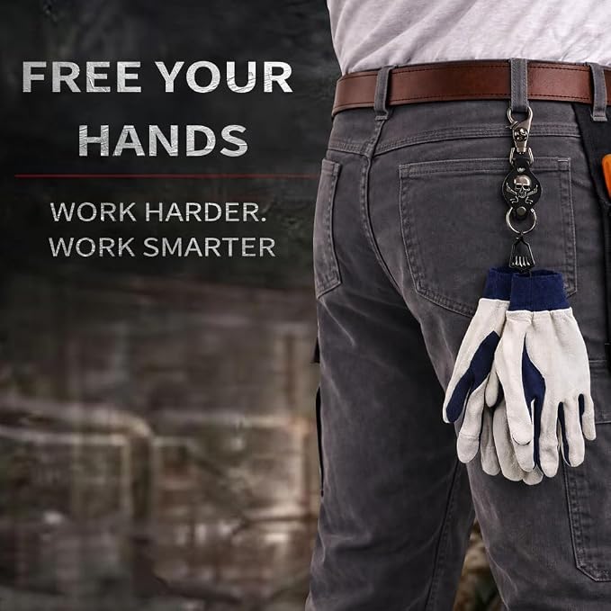 Heavy Duty Glove & Hat Clip with Carabiner, All-Metal Spring Clamp Work Glove Holder for Tool Belt, Harness, Backpack