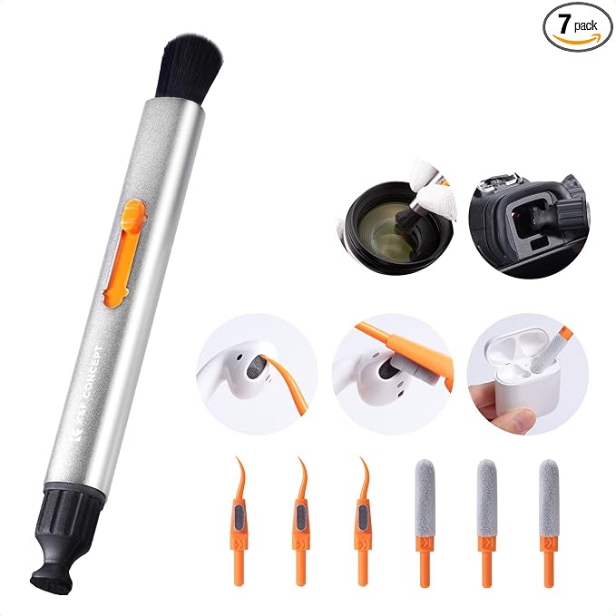 K&F CONCEPT Multifunctional Lens Cleaning Kit for Bluetooth Earphones | Cleaning Pen,Cleaning Stripper X3,Flocking Sponge X3,Soft Brush Head,Chamois Carbon Head,Aluminum Alloy Pen Body,MP02