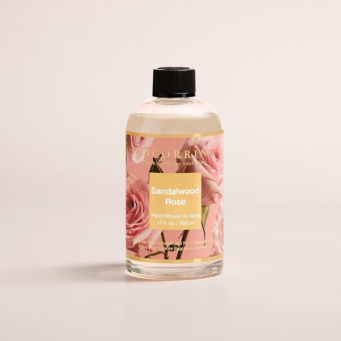 Reed Diffuser Refill Sandalwood Rose 17oz (500ml) with 8 Sticks - Premium Long-Lasting Floral Essential Oil, Home Fragrance for Bedroom, Bathroom Home Decor