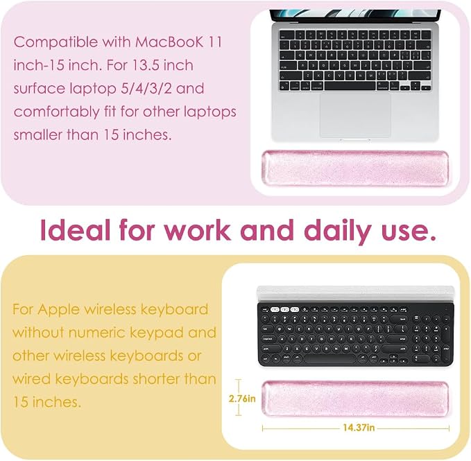 Wrist Rest Pad Comfortable Silicone Cushion Bling Bling | Typing Hand Pain Relief Support Keyboard Pad with Gel-filled Magic Keyboard Other Keyboards Office & Home (Bright Pink)