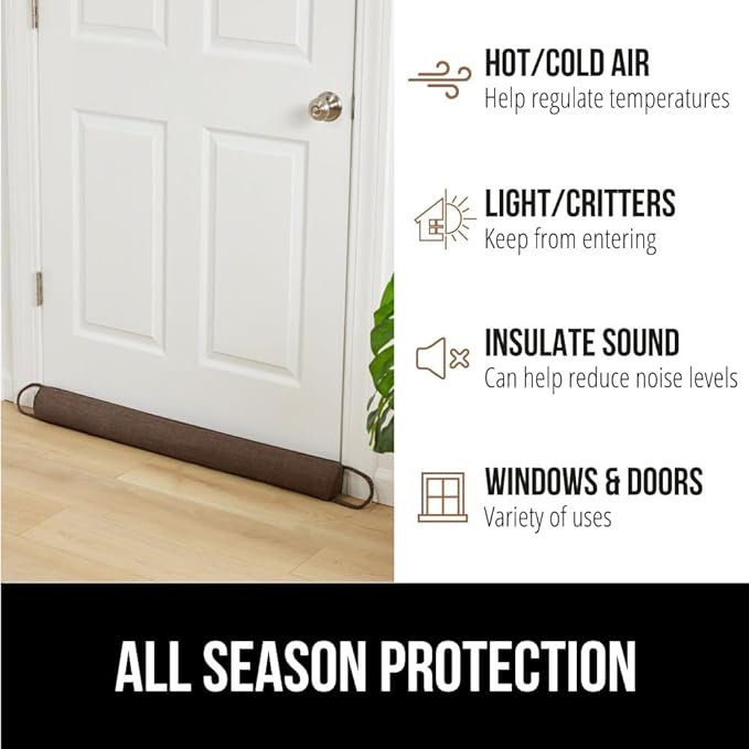 GORILLA GRIP Door Draft Stopper for Bottom of Doors, Weather Stripping Seal Blocks Hot Air, Noise, Bugs, Keeps Cold AC in, Sound Proofing Easy Install Gap Filler, Home Essentials, 38 Inch, Brown