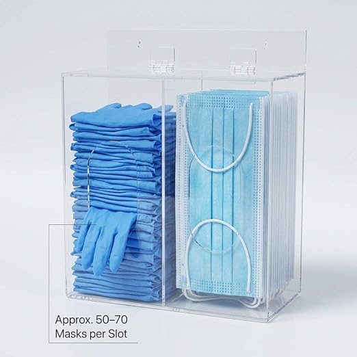 QWORK Acrylic Mask and Glove Dispenser Box 2 Pack – Space-Saving Double Compartment Holder