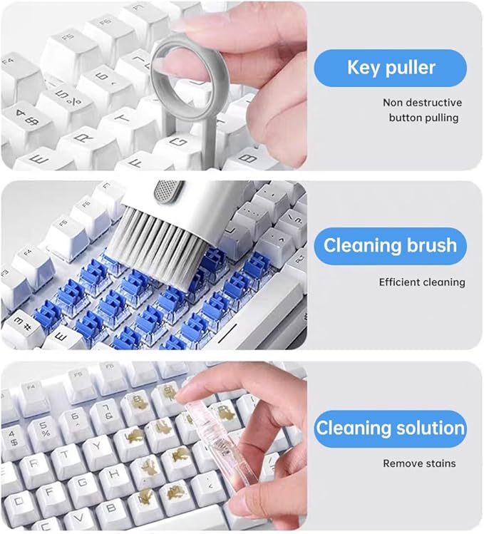 7 in 1 Laptop Cleaning Kit Keyboard Cleaner,Computer Screen Cleaning Brush Tool,Computer Tools Kit Corner Gap Duster Keycap Puller(Color:Grey)